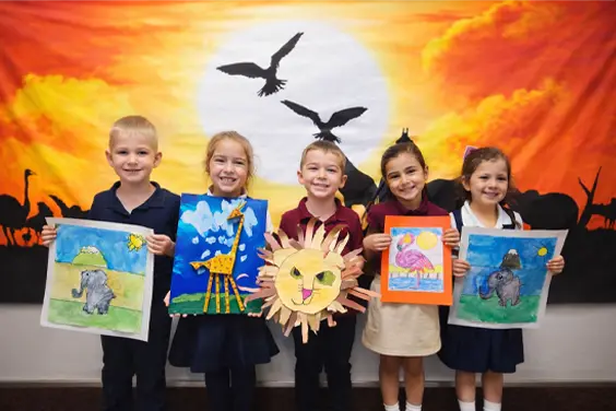 Mt. Helix Academy students pose with their artwork.