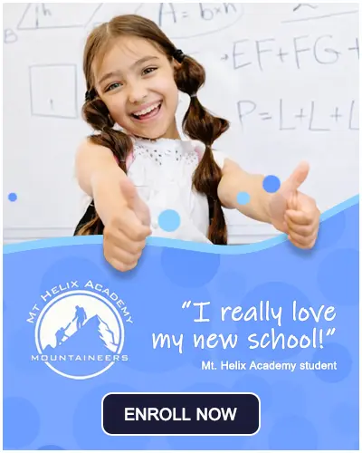 Image with a student and text that reads "I really love my new school!"